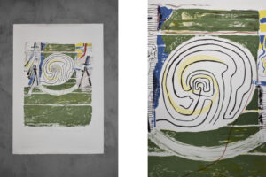 Litografia barwna – Jörgen Fogelqvist – Kompozycja z figurami – 1977