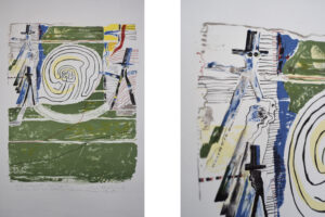 Litografia barwna – Jörgen Fogelqvist – Kompozycja z figurami – 1977