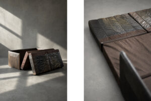 Dwuosobowa brutalistyczna skórzana sofa z funkcją spania, Niemcy, lata 70. - Brutalizm design od GARAGE GARAGE