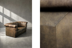Dwuosobowa brutalistyczna skórzana sofa z funkcją spania, Niemcy, lata 70. - Brutalizm design od GARAGE GARAGE
