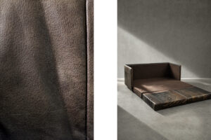 Dwuosobowa brutalistyczna skórzana sofa z funkcją spania, Niemcy, lata 70. - Brutalizm design od GARAGE GARAGE