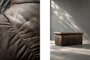 Dwuosobowa brutalistyczna skórzana sofa z funkcją spania, Niemcy, lata 70. - Brutalizm design od GARAGE GARAGE
