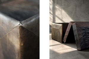 Dwuosobowa brutalistyczna skórzana sofa z funkcją spania, Niemcy, lata 70. - Brutalizm design od GARAGE GARAGE