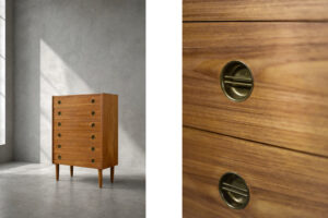 Wysoka tekowa komoda typu Highboy z szufladami, Dania, lata 60. - Mid-Century Modern design od GARAGE GARAGE