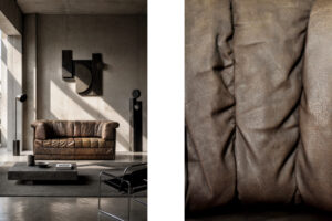 Dwuosobowa brutalistyczna skórzana sofa z funkcją spania, Niemcy, lata 70. - Brutalizm design od GARAGE GARAGE