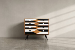 Modernistyczna komoda z szufladami z malaturą Asko, Finlandia / Szwecja, lata 70. - Upcycled Vintage design od GARAGE GARAGE
