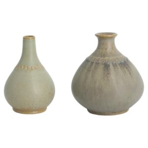Komplet 2 pistacjowych wazonów ceramicznych – proj. Gunnar Borg dla Gunnars Keramik Höganäs – Szwecja – lata 60