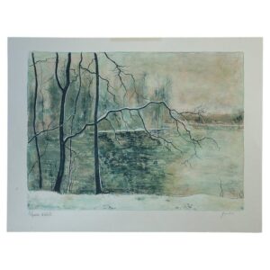 Litografia na tkanym papierze – Bernard Gantner – Lac Hivernal Aux Voges – lata 70