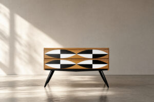 Czereśniowa komoda z malaturą, Szwecja, lata 60. - Upcycled Vintage design od GARAGE GARAGE