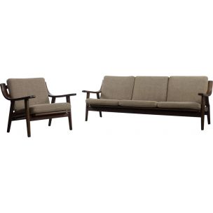 Komplet wypoczynkowy sofa + fotel GE-530 – proj. Hans J. Wegner dla Getama – Dania – lata 60