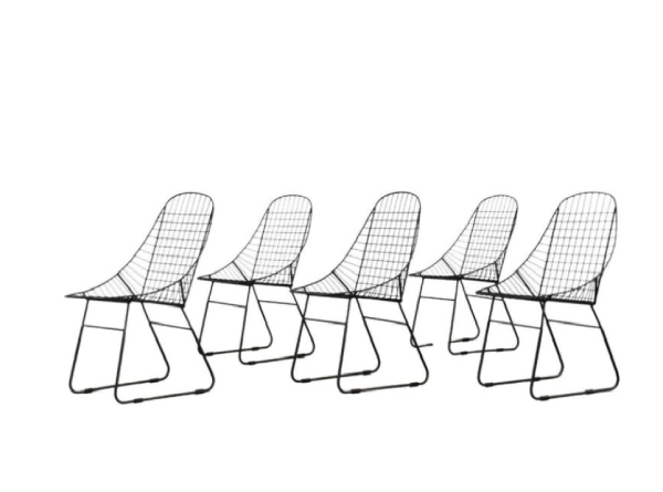 Komplet 5 metalowych krzeseł prototypowych – Szwecja – lata 60