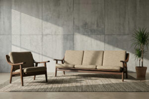 Komplet wypoczynkowy sofa + fotel GE-530 – proj. Hans J. Wegner dla Getama – Dania – lata 60