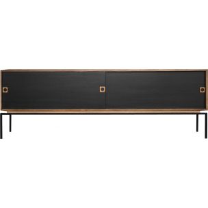 Minimalistyczny sideboard dębowy z czarnym frontem – Szwecja – lata 70