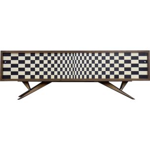 Brzozowy sideboard z malaturą Op-Art – Skandynawia – lata 60