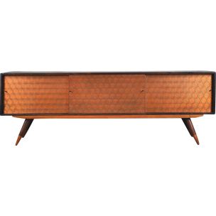 Orzechowy sideboard z miedzianym frontem – Włochy – lata 60