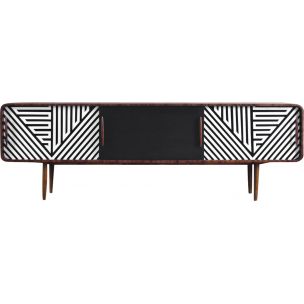 Zaokrąglony sideboard z czarnym panelem i linearną malaturą – Skandynawia – lata 60