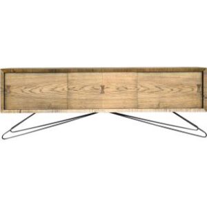 Jesionowy sideboard z metalową podstawą – Skandynawia – lata 60