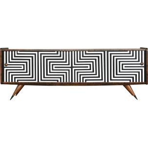 Brzozowy sideboard z malaturą w stylu Op-Art – Szwecja – lata 60