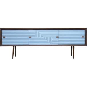 Sideboard z linearną, niebieską malaturą – Skandynawia – lata 60