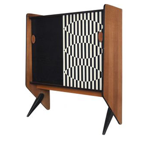 Wysoka modernistyczna komoda z malaturą Op-Art – Skandynawia – lata 70