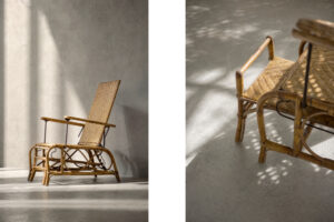 Rattanowy fotel z wysuwanym podnóżkiem, Niemcy, lata 30. - Bauhaus design od GARAGE GARAGE