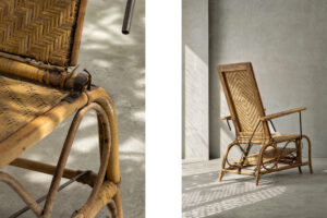 Rattanowy fotel z wysuwanym podnóżkiem, Niemcy, lata 30. - Bauhaus design od GARAGE GARAGE