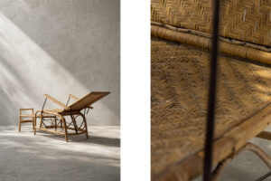 Rattanowy fotel z wysuwanym podnóżkiem, Niemcy, lata 30. - Bauhaus design od GARAGE GARAGE